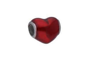 Korálka srdce červené z keramiky a ocele G078