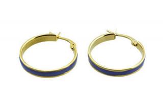 Náušnice kruhy zlaté z ocele s modrým pásikom J153