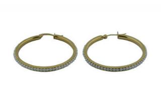 Náušnice kruhy zlaté z ocele s perličkami J318