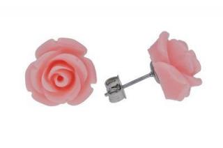 Náušnice  oceľ - keramické ružové kvety