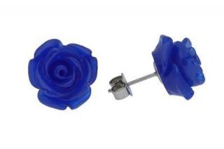 Náušnice  oceľ - keramické tmavo modré kvety