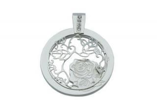Prívesok medailon s ružou strieborný z ocele F007