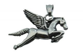 Prívesok z ocele strieborný kôň s krídlami F098