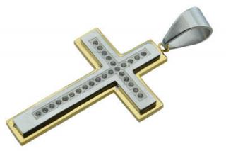 Prívesok z ocele zlato-  strieborný kríž  F152
