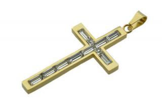Prívesok z ocele zlatý kríž s kryštálmi F088