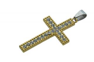 Prívesok z ocele zlatý kríž s kryštálmi F128