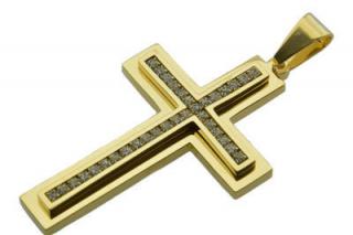 Prívesok z ocele zlatý kríž s kryštálmi F163