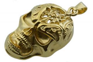 Prívesok z ocele zlatý lebka F212
