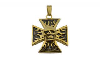Prívesok z ocele zlatý maltézsky kríž  F343