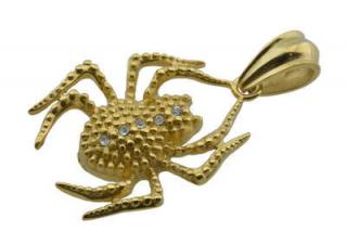 Prívesok z ocele zlatý pavúk s kryštálmi F181