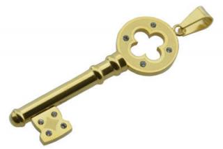 Prívesok zlatý kľúč z chirurgickej ocele  F043