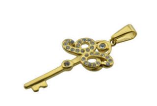 Prívesok zlatý z ocele kľúč so zirkónmi F064