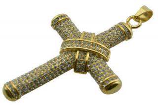 Prívesok zlatý z ocele kríž s kryštálmi B157