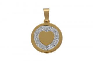 Prívesok zlatý z ocele medailón s kryštálikmi F086