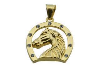 Prívesok zlatý z ocele podkova s koňom F049