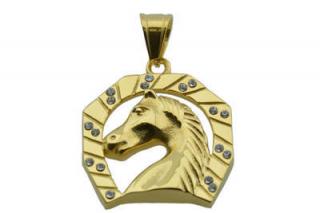 Prívesok zlatý z ocele podkova s koňom F107