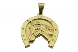 Prívesok zlatý z ocele podkova s koňom F109