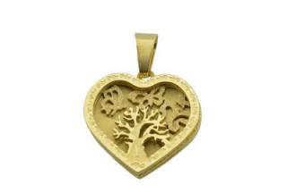 Prívesok zlatý z  ocele srdce so stromom F039
