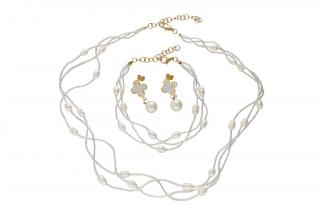 Set šperkov z ocele s perličkami zlatý A083