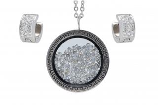 Set šperkov z ocele strieborný s kryštálikmi K080
