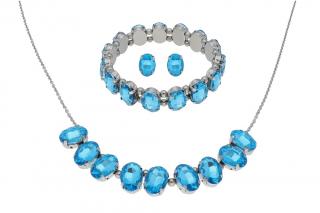 Set šperkov z ocele strieborný s modrými kryštálmi