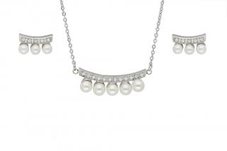 Set šperkov z ocele strieborný s perličkami K459