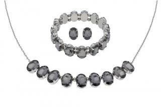Set šperkov z ocele strieborný so šedými kryštálmi
