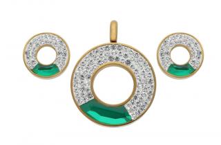 Set šperkov z ocele zlato-zelený s kryštálmi  K296