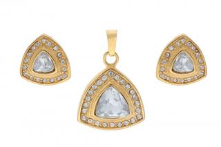 Set šperkov z ocele zlatý s kryštálikmi K159