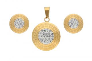 Set šperkov z ocele zlatý s kryštálikmi K293