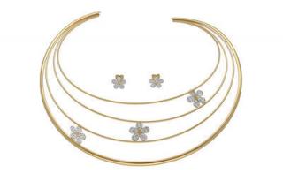 Set šperkov z ocele zlatý s kvetinkami P001
