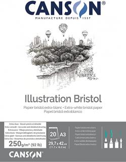 Skicár A3 Bristol Illustration CANSON, lepená väzba, 250g/m2, 20 listov