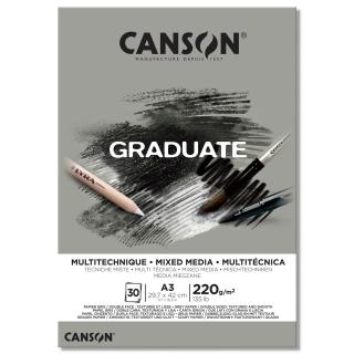 Skicár A3 CANSON Graduate Mixed Media Grey, lepená väzba, 220g/m2, 20 listov