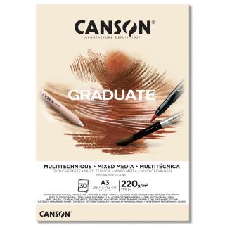 Skicár A3 CANSON Graduate Mixed Media Natural, lepená väzba, 220g/m2, 20 listov