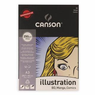 Skicár A3 CANSON ILLUSTRATION, lepená väzba, 250g/m2 12 listov