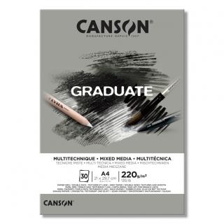 Skicár A4 CANSON Graduate Mixed Media Grey, lepená väzba, 220g/m2, 20 listov