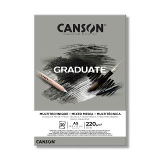 Skicár A5 CANSON Graduate Mixed Media Grey, lepená väzba, 220g/m2, 20 listov