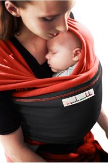 Baby šatka Je Porte Mon Bébé Red couture/Charcoal grey (elastické baby šatky JPMBB Original)