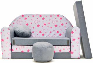 Detský gauč hviezdy ružové šedý