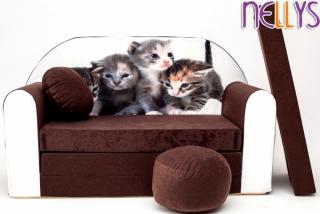Detský gauč mačiatka hnedý (pohovka, sedačka)