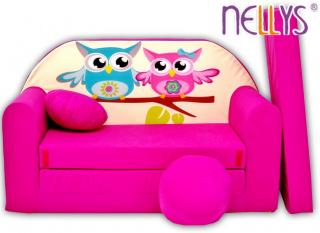 Detský gauč sovičky ružový