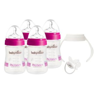 Dojčenské fľaše Bioteet 230ml 4ks Babymoov (+ detský cumlík + 2 ks cumlíky na fľaše ZDARMA)