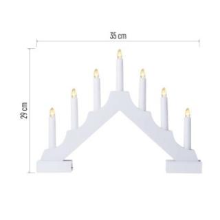 LED candle holder wooden white, 29 cm, 2x AA, indoor, warm white, timer