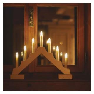 LED wooden candle holder, 29 cm, 2x AA, indoor, warm white, timer