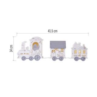 LED wooden decoration - train, 2xAA, 14 cm, indoor, warm white, timer