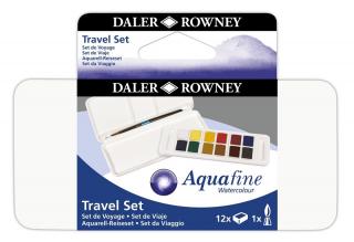Akvarelová cestovná sada Daler Rowney Aquafine - 12 farieb + štetec