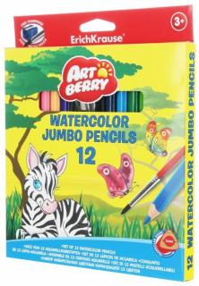 Akvarelové farbičky ErichKrause ArtBerry Jumbo - sada 12 ks so štetcom a orezávatkom