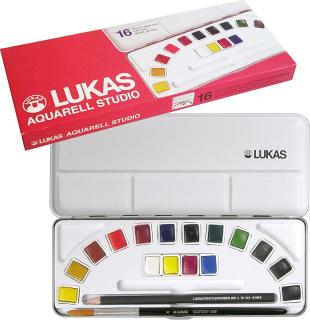 Akvarelové farby LUKAS Studio - sada 16 farieb + štetec + 1 ceruzka - plechový box