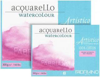 Akvarelový blok FABRIANO Watercolour Artistico - 300 g/m2 - 20 listov - 100 % bavlna - Hladký - Lisovaný za tepla - rôzne rozmery