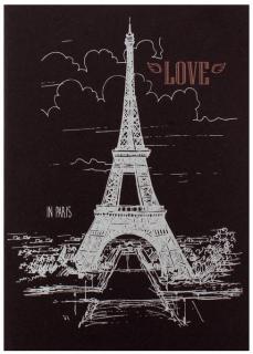 Čierny blok Love in Paris - A4 - 42 listov - čierny papier (formát ako zošit - zošité v strede)